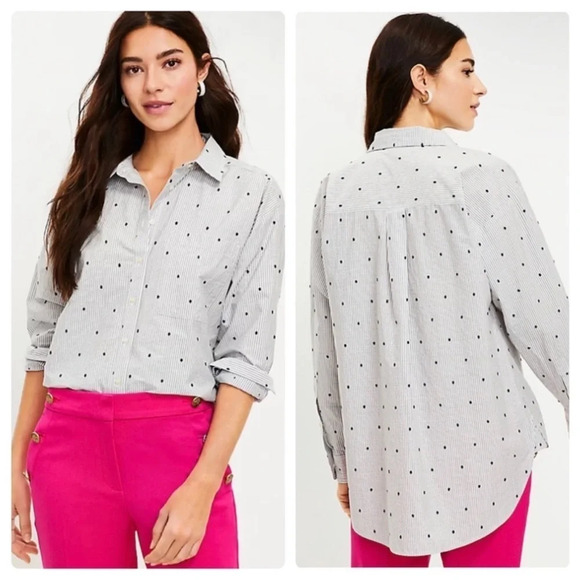 NWT LOFT Clip Striped Oversized Everyday Shirt - Picture 1 of 6